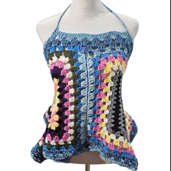 Handmade 6-in-1 Crochet Granny Square Crochet SwimTop Skirt Shawl Scarf Hat OOAK - Picture 6 of 17